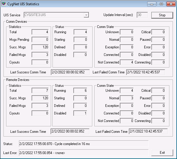 CygNet UIS Statistics Dialog Box CygNet UIS Statistics Dialog Box